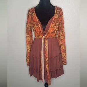 Justify Lace Bodice Mini Dress in Rust